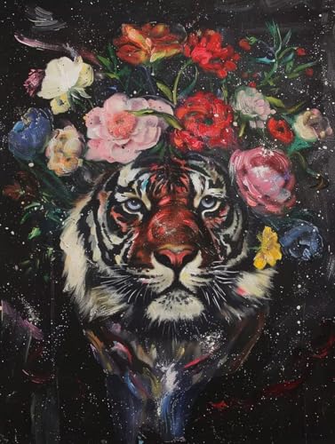 Diamond Painting Tiger Diamond Painting Erwachsene Groß XXL Blume Crystal Art Bastelset Erwachsene Anfänger DIY Mosaikherstellung Bastelset für Zimmer Deko, Geschenke für Frauen 70x95cm -2502yOZ von LUESUAYN