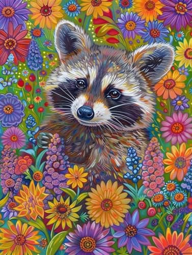 Diamond Painting Waschbär Diamond Painting Erwachsene Groß XXL Blume Crystal Art Bastelset Erwachsene Anfänger DIY Mosaikherstellung Bastelset für Zimmer Deko, Geschenke für Frauen (70x95cm) -2502y10 von LUESUAYN