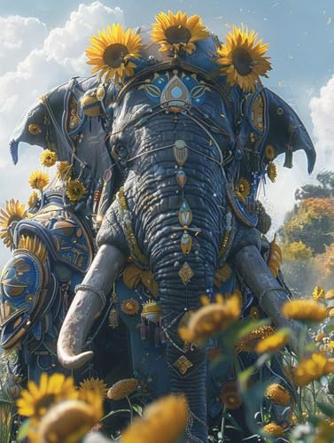 Elefant Diamond Painting XXL Sonnenblume Crystal Art, Diamond Painting Eckige Steine Basteln Erwachsene DIY Stickerei Kreuzstich Bastelset für Wanddeko, Zimmer Deko, Geschenke (40 * 55cm) -2502ySX von LUESUAYN