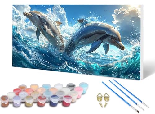 Malen Nach Zahlen Delphin Malen Nach Zahlen Erwachsene Tier 100X300 CM, DIY Paint by Numbers Bastelset Erwachsene Anfänger mit 3 Pinsel und Acrylfarben & Knitterfreie Leinwand für Wanddeko -lsy2506D1 von LUESUAYN