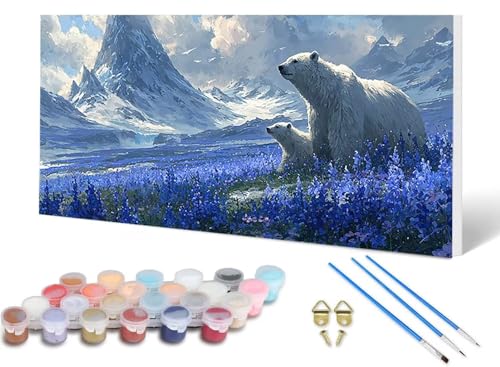 Malen Nach Zahlen Eisbär Malen Nach Zahlen Erwachsene Schneeberg 30 x 60 cm, DIY Paint by Numbers Bastelset Erwachsene Anfänger mit 3 Pinsel und Acrylfarben & Leinwand für Wanddeko -lsy2506QBN7 von LUESUAYN