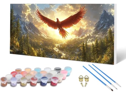 Malen Nach Zahlen Erwachsene Adler Malen Nach Zahlen Landschaft, DIY Set Erwachsene Paint by Numbers mit 3 Pinsel und Acrylfarben & Leinwand für Zimmer Deko Wohnzimmer, Geschenke 100X200 CM -lsy25064R von LUESUAYN