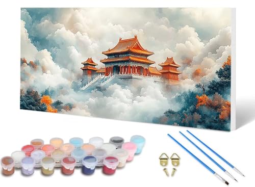Malen Nach Zahlen Erwachsene Antike Gebäude Malen Nach Zahlen Landschaft, DIY Set Erwachsene Paint by Numbers mit 3 Pinsel und Acrylfarben & Leinwand für Zimmer Deko Wohnzimmer 60 x 120 cm -lsy250695 von LUESUAYN