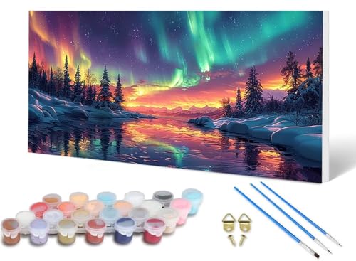 Malen Nach Zahlen Erwachsene Aurora Malen Nach Zahlen Landschaft, DIY Set Erwachsene Paint by Numbers mit 3 Pinsel und Acrylfarben & Leinwand für Zimmer Deko Wohnzimmer, Geschenke 40X80 CM -lsy2506YY Malen Nach Zahlen Erwachsene Aurora Malen Nach Zahlen Landschaft, DIY Set Erwachsene Paint by Numbers mit 3 Pinsel und Acrylfarben & Leinwand für Zimmer Deko Wohnzimmer, Geschenke 40X80 CM -lsy2506YY von LUESUAYN