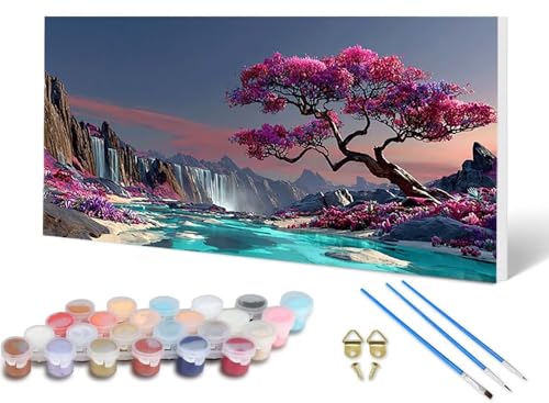 Malen Nach Zahlen Erwachsene Baum Malen Nach Zahlen Landschaft, DIY Set Erwachsene Paint by Numbers mit 3 Pinsel und Acrylfarben & Knitterfreie Leinwand für Zimmer Deko Wohnzimmer 60X120 CM -lsy25063J von LUESUAYN