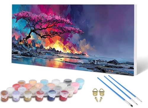 Malen Nach Zahlen Erwachsene Baum Malen Nach Zahlen Landschaft, DIY Set Erwachsene Paint by Numbers mit 3 Pinsel und Acrylfarben & Knitterfreie Leinwand für Zimmer Deko Wohnzimmer 60X120 CM -lsy25067Y von LUESUAYN