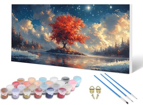 Malen Nach Zahlen Erwachsene Baum Malen Nach Zahlen Landschaft, DIY Set Erwachsene Paint by Numbers mit 3 Pinsel und Acrylfarben & Knitterfreie Leinwand für Zimmer Deko Wohnzimmer 80X160CM -lsy250636 von LUESUAYN