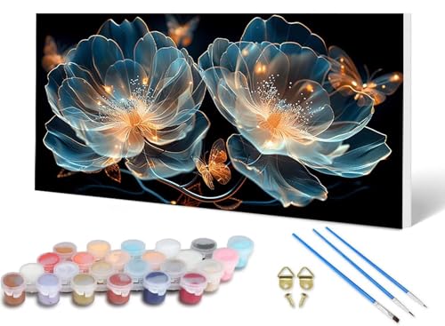 Malen Nach Zahlen Erwachsene Blume Malen Nach Zahlen Schmetterling, DIY Set Erwachsene Paint by Numbers mit 3 Pinsel und Acrylfarben & Leinwand für Zimmer Deko Wohnzimmer 60X120 CM -lsy2506GNHL von LUESUAYN