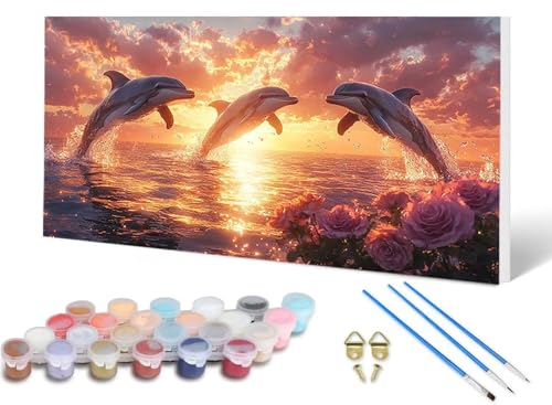 Malen Nach Zahlen Erwachsene Delphin Malen Nach Zahlen Tier, DIY Set Erwachsene Paint by Numbers mit 3 Pinsel und Acrylfarben & Knitterfreie Leinwand für Zimmer Deko Wohnzimmer 40X80 CM -lsy250630 von LUESUAYN