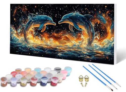 Malen Nach Zahlen Erwachsene Delphin Malen Nach Zahlen Tier, DIY Set Erwachsene Paint by Numbers mit 3 Pinsel und Acrylfarben & Knitterfreie Leinwand für Zimmer Deko Wohnzimmer 40X80 CM -lsy2506W0 von LUESUAYN