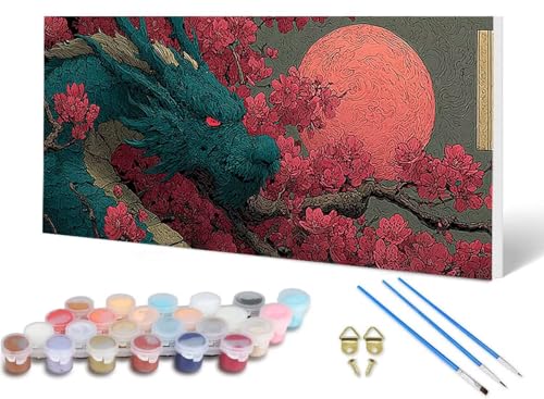Malen Nach Zahlen Erwachsene Drachen Malen Nach Zahlen Blume, DIY Set Erwachsene Paint by Numbers mit 3 Pinsel und Acrylfarben & Knitterfreie Leinwand für Zimmer Deko Wohnzimmer 40X80 CM -lsy2506Z1 von LUESUAYN