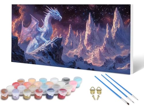 Malen Nach Zahlen Erwachsene Drachen Malen Nach Zahlen Landschaft, DIY Set Erwachsene Paint by Numbers mit 3 Pinsel und Acrylfarben & Leinwand für Zimmer Deko Wohnzimmer 60 x 120 cm -lsy25069BMX von LUESUAYN