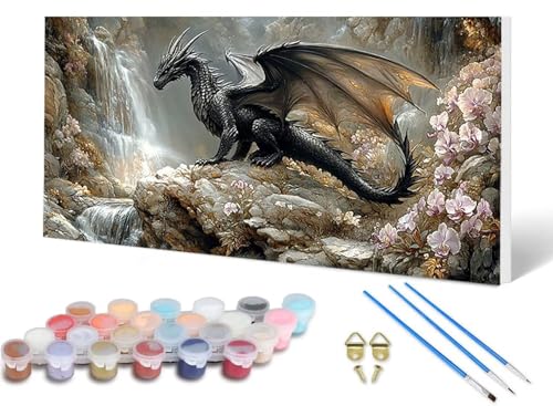 Malen Nach Zahlen Erwachsene Drachen Malen Nach Zahlen Magnolie, DIY Set Erwachsene Paint by Numbers mit 3 Pinsel und Acrylfarben & Knitterfreie Leinwand für Zimmer Deko Wohnzimmer 40X80 CM -lsy2506R3 von LUESUAYN