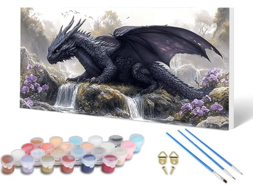 Malen Nach Zahlen Erwachsene Drachen Malen Nach Zahlen Magnolie, DIY Set Erwachsene Paint by Numbers mit 3 Pinsel und Acrylfarben & Knitterfreie Leinwand für Zimmer Deko Wohnzimmer 40X80CM -lsy250678 von LUESUAYN