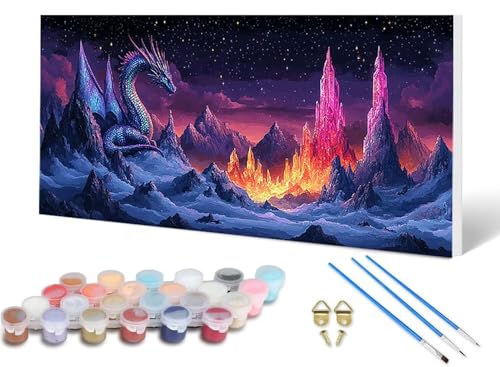 Malen Nach Zahlen Erwachsene Drachen Malen Nach Zahlen Traum, DIY Set Erwachsene Paint by Numbers mit 3 Pinsel und Acrylfarben & Knitterfreie Leinwand für Zimmer Deko Wohnzimmer 40 x 80 cm -lsy2506IZ von LUESUAYN