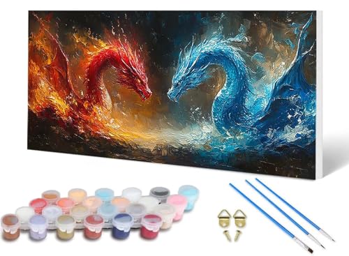 Malen Nach Zahlen Erwachsene Drachen Malen Nach Zahlen Traum, DIY Set Erwachsene Paint by Numbers mit 3 Pinsel und Acrylfarben & Knitterfreie Leinwand für Zimmer Deko Wohnzimmer 60X120CM -lsy2506GP von LUESUAYN