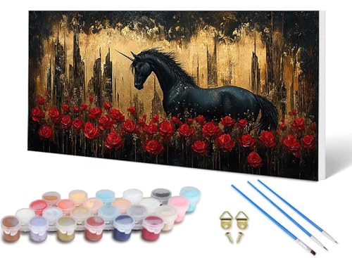 Malen Nach Zahlen Erwachsene Einhorn Malen Nach Zahlen Rose, DIY Set Erwachsene Paint by Numbers mit 3 Pinsel und Acrylfarben & Knitterfreie Leinwand für Zimmer Deko Wohnzimmer 60X120CM -lsy2506US von LUESUAYN
