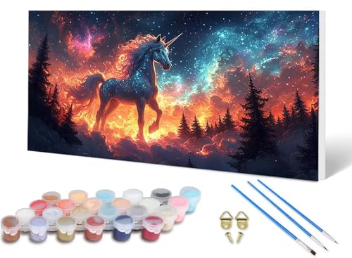 Malen Nach Zahlen Erwachsene Einhorn Malen Nach Zahlen Sternenhimmel, DIY Set Erwachsene Paint by Numbers mit 3 Pinsel und Acrylfarben & Leinwand für Zimmer Deko Wohnzimmer 40 x 80 cm -lsy250619 von LUESUAYN