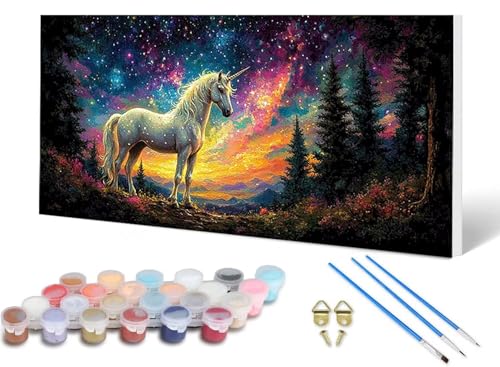 Malen Nach Zahlen Erwachsene Einhorn Malen Nach Zahlen Sternenhimmel, DIY Set Erwachsene Paint by Numbers mit 3 Pinsel und Acrylfarben & Leinwand für Zimmer Deko Wohnzimmer 80X160 CM -lsy2506X0 von LUESUAYN