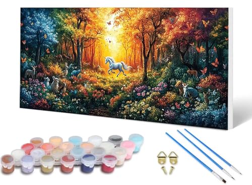Malen Nach Zahlen Erwachsene Einhorn Malen Nach Zahlen Wald, DIY Set Erwachsene Paint by Numbers mit 3 Pinsel und Acrylfarben & Knitterfreie Leinwand für Zimmer Deko Wohnzimmer 40X80 CM -lsy2506HR von LUESUAYN