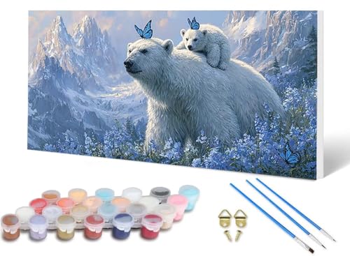 Malen Nach Zahlen Erwachsene Eisbär Malen Nach Zahlen Schmetterling, DIY Set Erwachsene Paint by Numbers mit 3 Pinsel und Acrylfarben & Leinwand für Zimmer Deko Wohnzimmer, Geschenke 40X80CM -lsy256IW von LUESUAYN