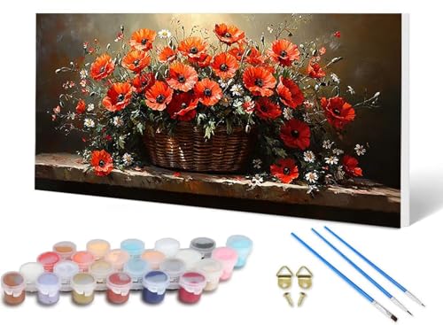 Malen Nach Zahlen Erwachsene Färberdistel Malen Nach Zahlen Blume, DIY Set Erwachsene Paint by Numbers mit 3 Pinsel und Acrylfarben & Leinwand für Zimmer Deko Wohnzimmer, Geschenke 40X80CM -lsy2506TK von LUESUAYN
