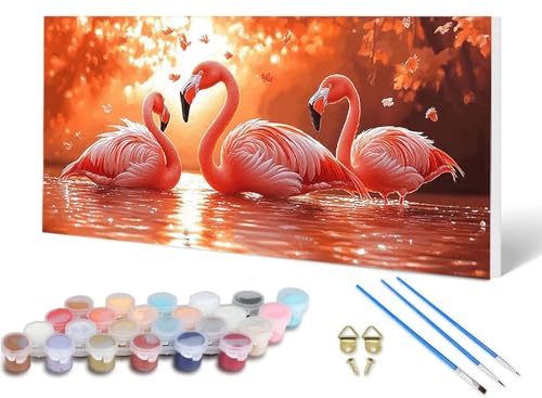 Malen Nach Zahlen Erwachsene Flamingo Malen Nach Zahlen Tier, DIY Set Erwachsene Paint by Numbers mit 3 Pinsel und Acrylfarben & Knitterfreie Leinwand für Zimmer Deko Wohnzimmer 60X120 CM -lsy2506ON von LUESUAYN