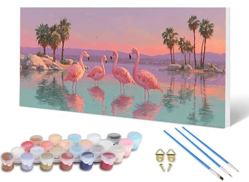 Malen Nach Zahlen Erwachsene Flamingo Malen Nach Zahlen Tier, DIY Set Erwachsene Paint by Numbers mit 3 Pinsel und Acrylfarben & Knitterfreie Leinwand für Zimmer Deko Wohnzimmer 60X120 CM -lsy250688 von LUESUAYN
