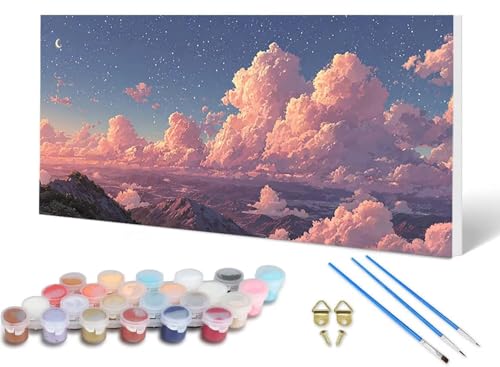 Malen Nach Zahlen Erwachsene Himmel Malen Nach Zahlen Landschaft, DIY Set Erwachsene Paint by Numbers mit 3 Pinsel und Acrylfarben & Knitterfreie Leinwand für Zimmer Deko Wohnzimmer 40X80CM -lsy25065L von LUESUAYN