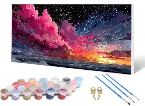 Malen Nach Zahlen Erwachsene Himmel Malen Nach Zahlen Sternenhimmel, DIY Set Erwachsene Paint by Numbers mit 3 Pinsel und Acrylfarben & Leinwand für Zimmer Deko Wohnzimmer 40X80 CM -lsy25067DX9 von LUESUAYN