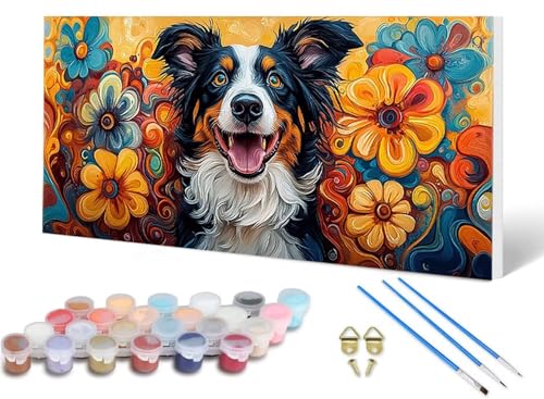 Malen Nach Zahlen Erwachsene Hund Malen Nach Zahlen Chrysantheme, DIY Set Erwachsene Paint by Numbers mit 3 Pinsel und Acrylfarben & Leinwand für Zimmer Deko Wohnzimmer, Geschenke 100X200CM -lsy2506VG von LUESUAYN