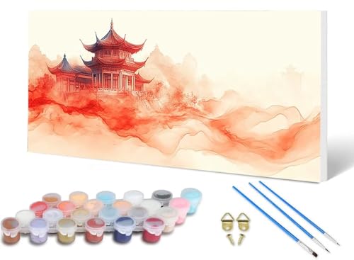 Malen Nach Zahlen Erwachsene Japan Malen Nach Zahlen Antike Gebäude, DIY Set Erwachsene Paint by Numbers mit 3 Pinsel und Acrylfarben & Leinwand für Zimmer Deko Wohnzimmer 100 x 200 cm -lsy250648 von LUESUAYN