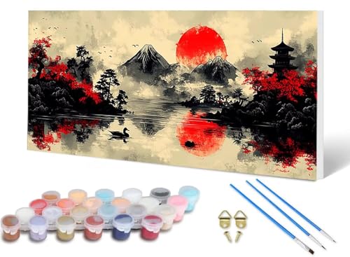 Malen Nach Zahlen Erwachsene Japan Malen Nach Zahlen Landschaft, DIY Set Erwachsene Paint by Numbers mit 3 Pinsel und Acrylfarben & Knitterfreie Leinwand für Zimmer Deko Wohnzimmer 40X80CM -lsy2506V8 von LUESUAYN