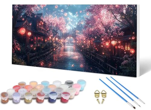 Malen Nach Zahlen Erwachsene Japan Malen Nach Zahlen Landschaft, DIY Set Erwachsene Paint by Numbers mit 3 Pinsel und Acrylfarben & Knitterfreie Leinwand für Zimmer Deko Wohnzimmer 60X120CM -lsy25069W von LUESUAYN