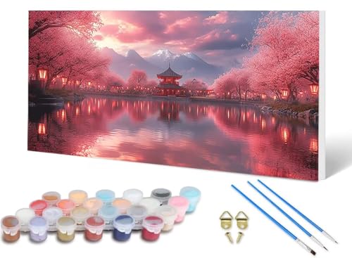 Malen Nach Zahlen Erwachsene Japan Malen Nach Zahlen Landschaft, DIY Set Erwachsene Paint by Numbers mit 3 Pinsel und Acrylfarben & Knitterfreie Leinwand für Zimmer Deko Wohnzimmer 60X120CM -lsy25060H von LUESUAYN