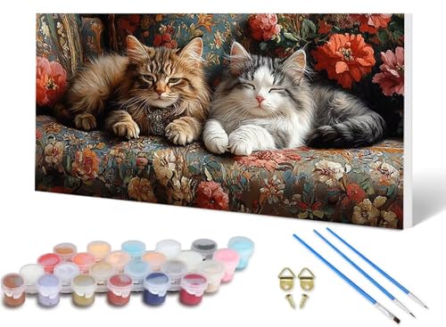 Malen Nach Zahlen Erwachsene Katze Malen Nach Zahlen Blume, DIY Set Erwachsene Paint by Numbers mit 3 Pinsel und Acrylfarben & Knitterfreie Leinwand für Zimmer Deko Wohnzimmer 40X80 CM -lsy25069Q von LUESUAYN