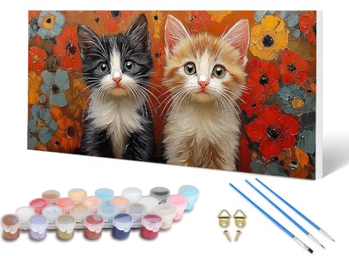 Malen Nach Zahlen Erwachsene Katze Malen Nach Zahlen Chrysantheme, DIY Set Erwachsene Paint by Numbers mit 3 Pinsel und Acrylfarben & Leinwand für Zimmer Deko Wohnzimmer, Geschenke 80X160 CM -lsy256IM von LUESUAYN
