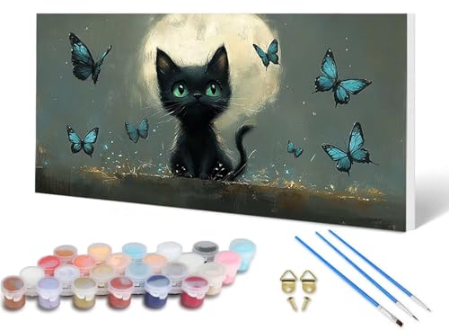 Malen Nach Zahlen Erwachsene Katze Malen Nach Zahlen Mond, DIY Set Erwachsene Paint by Numbers mit 3 Pinsel und Acrylfarben & Knitterfreie Leinwand für Zimmer Deko Wohnzimmer 80X160 CM -lsy2506K2 von LUESUAYN