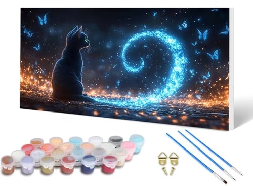 Malen Nach Zahlen Erwachsene Katze Malen Nach Zahlen Schmetterling, DIY Set Erwachsene Paint by Numbers mit 3 Pinsel und Acrylfarben & Leinwand für Zimmer Deko Wohnzimmer, Geschenke 40X80CM -lsy25067K von LUESUAYN