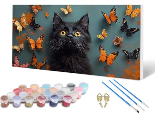 Malen Nach Zahlen Erwachsene Katze Malen Nach Zahlen Schmetterling, DIY Set Erwachsene Paint by Numbers mit 3 Pinsel und Acrylfarben & Leinwand für Zimmer Deko Wohnzimmer 100 x 200 cm -lsy250619 von LUESUAYN