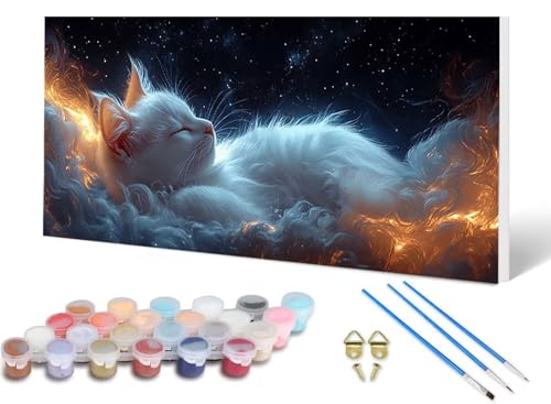 Malen Nach Zahlen Erwachsene Katze Malen Nach Zahlen Tier, DIY Set Erwachsene Paint by Numbers mit 3 Pinsel und Acrylfarben & Knitterfreie Leinwand für Zimmer Deko Wohnzimmer 40X80CM -lsy2506H9 von LUESUAYN