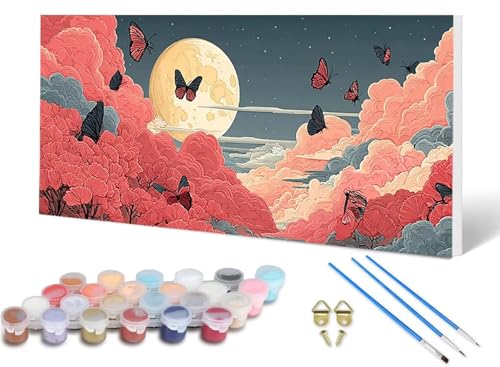 Malen Nach Zahlen Erwachsene Landschaft Malen Nach Zahlen Mond, DIY Set Erwachsene Paint by Numbers mit 3 Pinsel und Acrylfarben & Knitterfreie Leinwand für Zimmer Deko Wohnzimmer 60X120 CM -lsy25064W von LUESUAYN