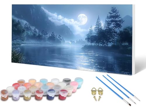 Malen Nach Zahlen Erwachsene Landschaft Malen Nach Zahlen Mond, DIY Set Erwachsene Paint by Numbers mit 3 Pinsel und Acrylfarben & Knitterfreie Leinwand für Zimmer Deko Wohnzimmer 80X160CM -lsy2506MJ von LUESUAYN