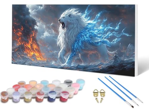 Malen Nach Zahlen Erwachsene Löwe Malen Nach Zahlen Tier, DIY Set Erwachsene Paint by Numbers mit 3 Pinsel und Acrylfarben & Knitterfreie Leinwand für Zimmer Deko Wohnzimmer 60X120 CM -lsy2506S3 von LUESUAYN