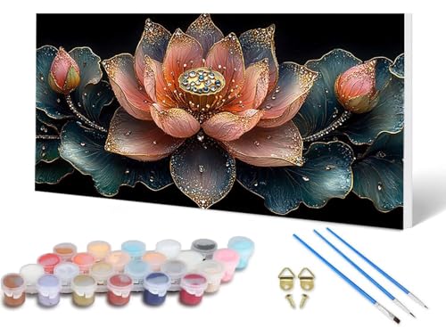 Malen Nach Zahlen Erwachsene Lotus Malen Nach Zahlen Landschaft, DIY Set Erwachsene Paint by Numbers mit 3 Pinsel und Acrylfarben & Knitterfreie Leinwand für Zimmer Deko Wohnzimmer 80X160CM -lsy250603 von LUESUAYN
