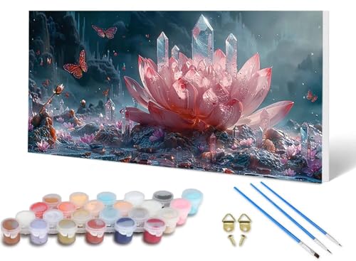 Malen Nach Zahlen Erwachsene Lotus Malen Nach Zahlen Schmetterling, DIY Set Erwachsene Paint by Numbers mit 3 Pinsel und Acrylfarben & Leinwand für Zimmer Deko Wohnzimmer 100 x 200 cm -lsy2506LJ von LUESUAYN
