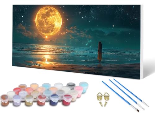 Malen Nach Zahlen Erwachsene Mond Malen Nach Zahlen Landschaft, DIY Set Erwachsene Paint by Numbers mit 3 Pinsel und Acrylfarben & Leinwand für Zimmer Deko Wohnzimmer, Geschenke 80 x 160 cm -lsy2506Z7 von LUESUAYN