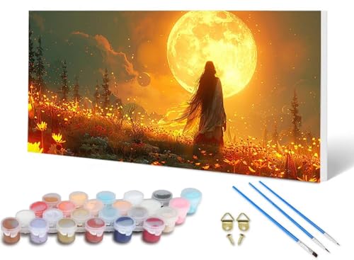 Malen Nach Zahlen Erwachsene Mond Malen Nach Zahlen Landschaft, DIY Set Erwachsene Paint by Numbers mit 3 Pinsel und Acrylfarben & Leinwand für Zimmer Deko Wohnzimmer, Geschenke 80 x 160 cm -lsy25061M von LUESUAYN