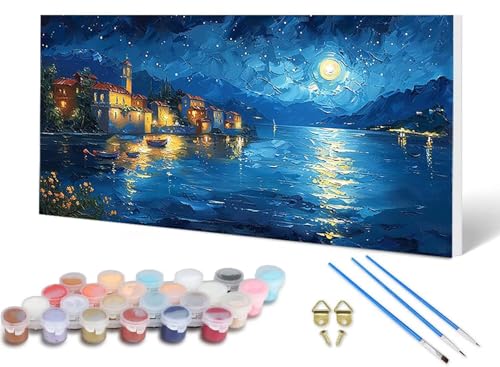 Malen Nach Zahlen Erwachsene Mond Malen Nach Zahlen Stadt, DIY Set Erwachsene Paint by Numbers mit 3 Pinsel und Acrylfarben & Knitterfreie Leinwand für Zimmer Deko Wohnzimmer 40X80 CM -lsy2506UK von LUESUAYN