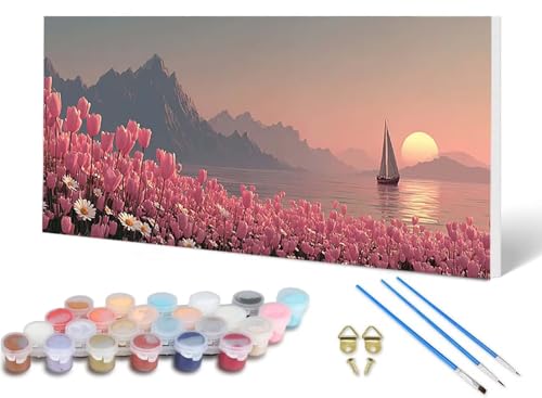 Malen Nach Zahlen Erwachsene Ozean Malen Nach Zahlen Landschaft, DIY Set Erwachsene Paint by Numbers mit 3 Pinsel und Acrylfarben & Knitterfreie Leinwand für Zimmer Deko Wohnzimmer 60X120CM -lsy2506EG von LUESUAYN